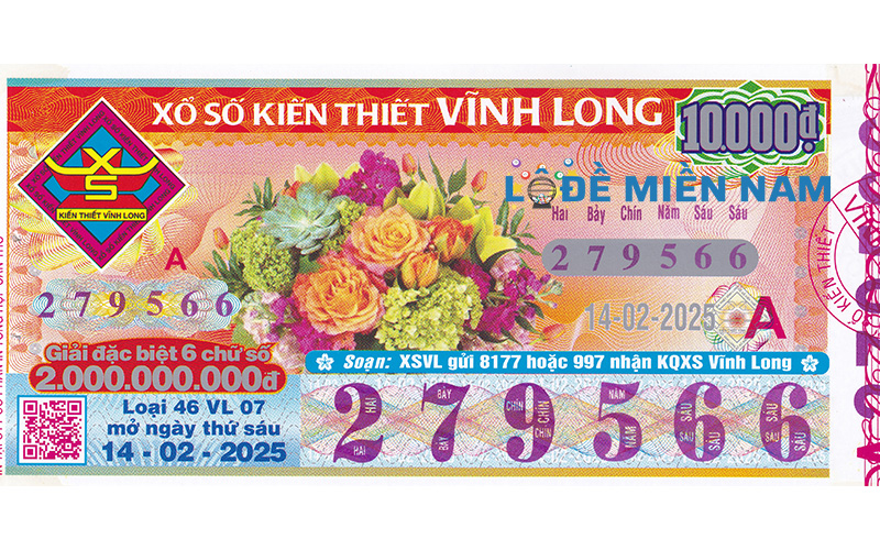 Mẫu vé số Vĩnh Long ngày 14/02/2025